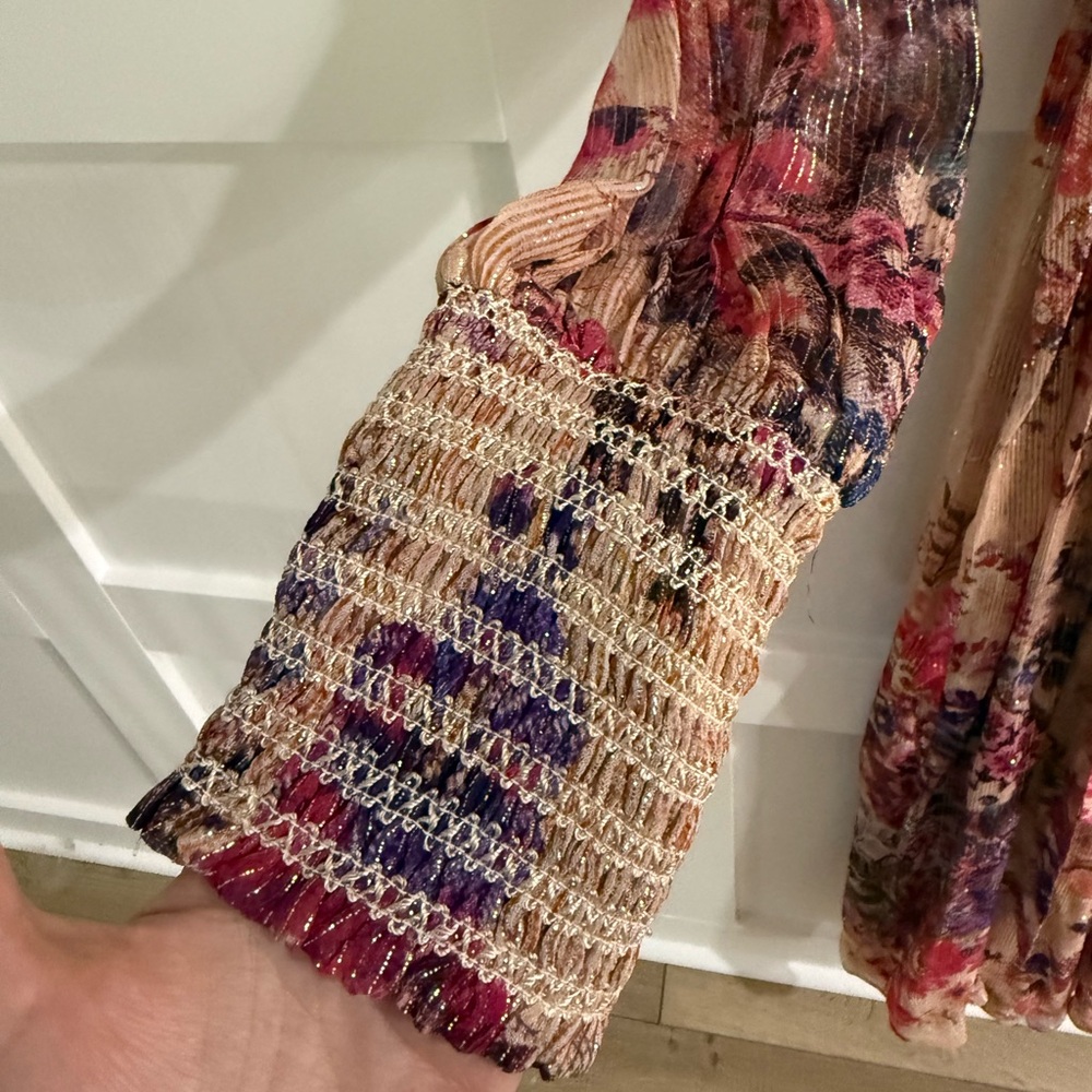 Hemant & Nandita Tara Sheer Floral Metallic Maxi Shirt Dress – M - Picture 5 of 8